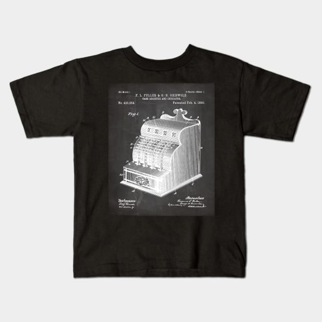 Cash Register Patent - Entrepreneur Office Décor Art - Black Chalkboard Kids T-Shirt by patentpress